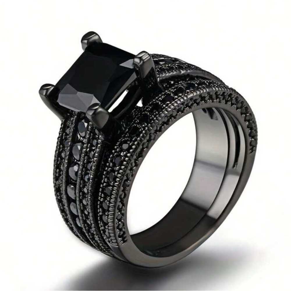 925 sterling silver plated Elegant Black Ring